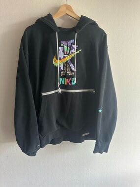 Nike Black Crewneck Hoodie with Multicolor Graphic Swoosh
